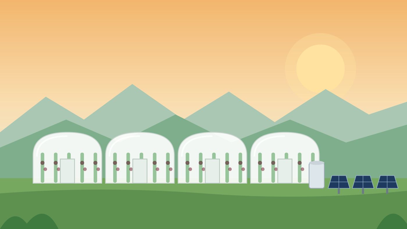 Illustration of a smart greenhouse with solar panels